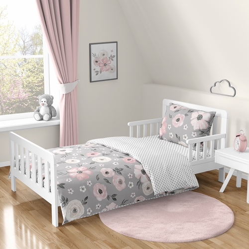 Watercolor Floral Grey Collection Toddler Bedding