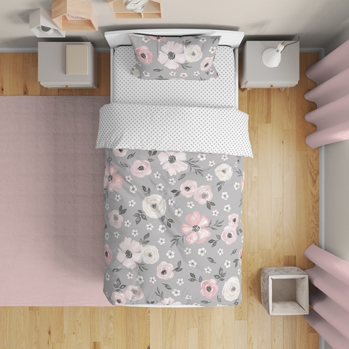 Watercolor Floral Grey Collection Toddler Bedding - alt image 1