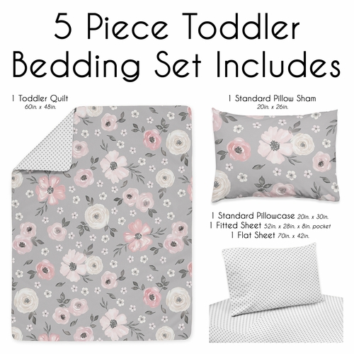 Watercolor Floral Grey Collection Toddler Bedding - alt image 2