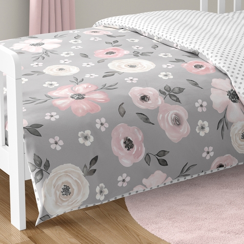 Watercolor Floral Grey Collection Toddler Bedding - alt image 5