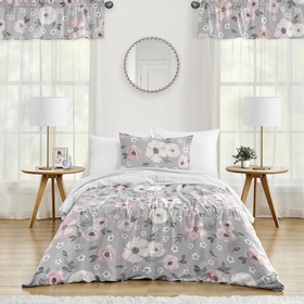 Watercolor Floral Grey Collection Twin Bedding