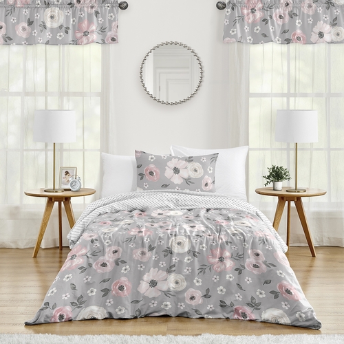 Watercolor Floral Grey Collection Twin Bedding