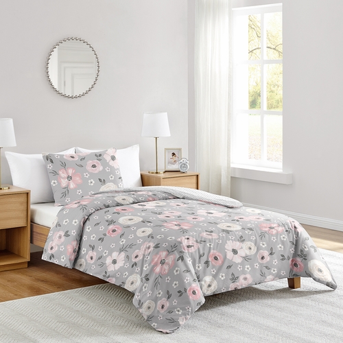 Watercolor Floral Grey Collection Twin Bedding - alt image 1