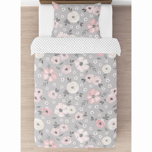Watercolor Floral Grey Collection Twin Bedding - alt image 2