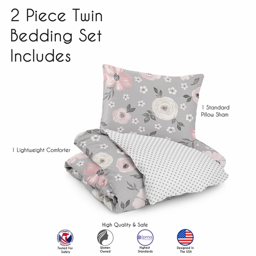Watercolor Floral Grey Collection Twin Bedding - alt image 4