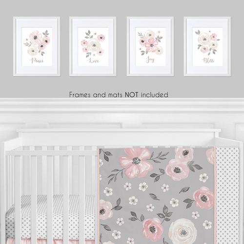 Watercolor Floral Grey Collection Wall Art Prints - Set of 4 - alt image 1