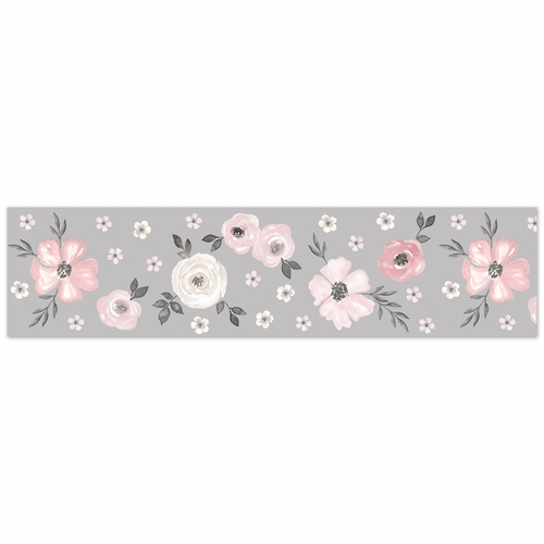 Watercolor Floral Grey Collection Wallpaper Border - alt image 1