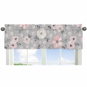 Watercolor Floral Grey Collection Window Valance