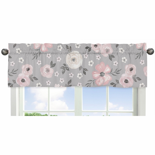 Watercolor Floral Grey Collection Window Valance