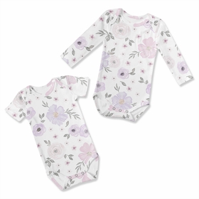 Watercolor Floral Lavender and Grey Collection 0-6M Baby Clothes Bodysuits - 2 Pack Set