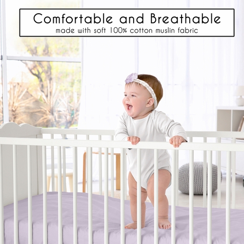 Watercolor Floral Lavender and Grey Collection 100% Cotton Muslin 2 Pack Crib Sheets - alt image 5