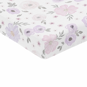 Watercolor Floral Lavender And Grey Collection 100% Cotton Muslin Crib Sheet