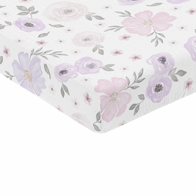 Watercolor Floral Lavender And Grey Collection 100% Cotton Muslin Crib Sheet