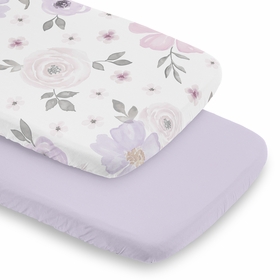 Watercolor Floral Lavender and Grey Collection 2 Pack Baby Bassinet Fitted Sheets