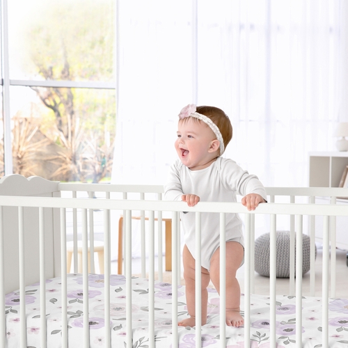 Watercolor Floral Lavender and Grey Collection 2 Pack Crib Sheets - alt image 2
