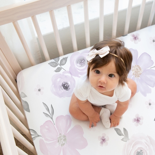 Watercolor Floral Lavender and Grey Collection 2 Pack Crib Sheets - alt image 3