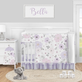 Watercolor Floral Lavender and Grey Collection 5 Piece Crib Bedding
