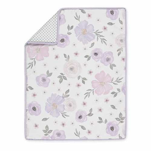 Watercolor Floral Lavender and Grey Collection 5 Piece Crib Bedding - alt image 2