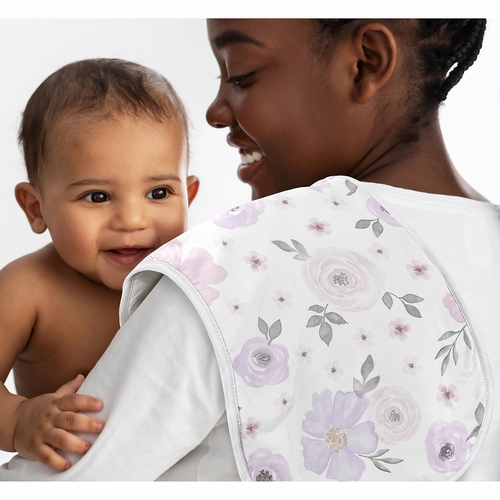 Watercolor Floral Lavender and Grey Collection Absorbent Burp Cloths - 3 Pack Set - alt image 1