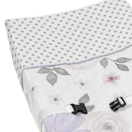 Watercolor Floral Lavender and Grey Collection Changing Pad Cover - alt image 3