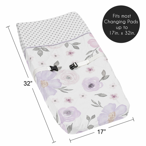 Watercolor Floral Lavender and Grey Collection Changing Pad Cover - alt image 4