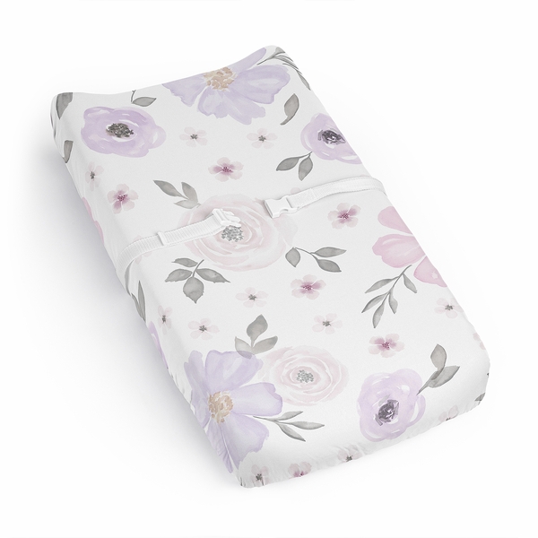Watercolor Floral Lavender and Grey Collection Changing Pad Cover Sheet