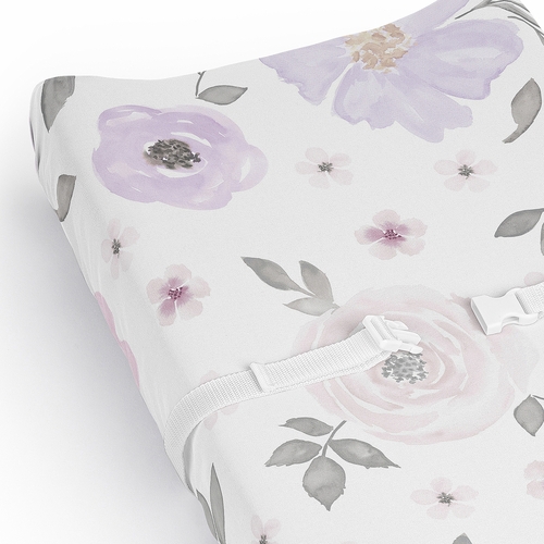 Watercolor Floral Lavender and Grey Collection Changing Pad Cover Sheet - alt image 3