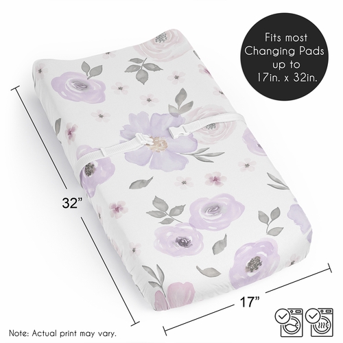 Watercolor Floral Lavender and Grey Collection Changing Pad Cover Sheet - alt image 5
