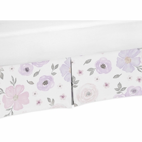 Watercolor Floral Lavender and Grey Collection Crib Bed Skirt