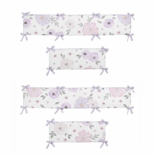 Watercolor Floral Lavender and Grey Collection Crib Bumper Pad
