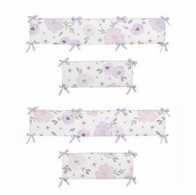Watercolor Floral Lavender and Grey Collection Crib Bumper Pad