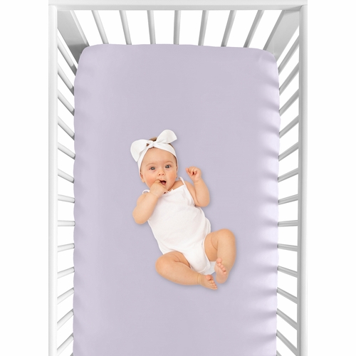 Watercolor Floral Lavender and Grey Collection Crib Sheet - Solid Lavender - alt image 3