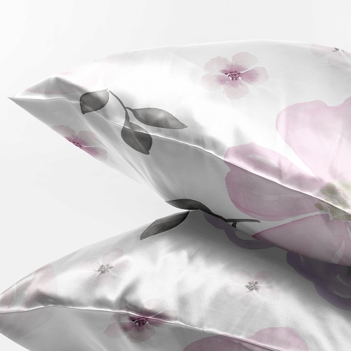 Watercolor Floral Lavender and Grey Collection Decorative Satin Pillowcases - 2 Pack Set - alt image 2