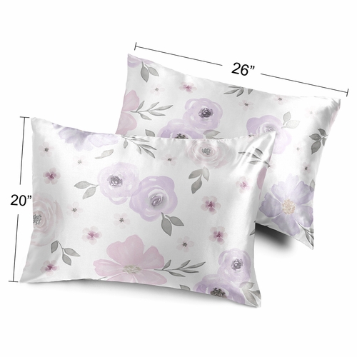 Watercolor Floral Lavender and Grey Collection Decorative Satin Pillowcases - 2 Pack Set - alt image 3