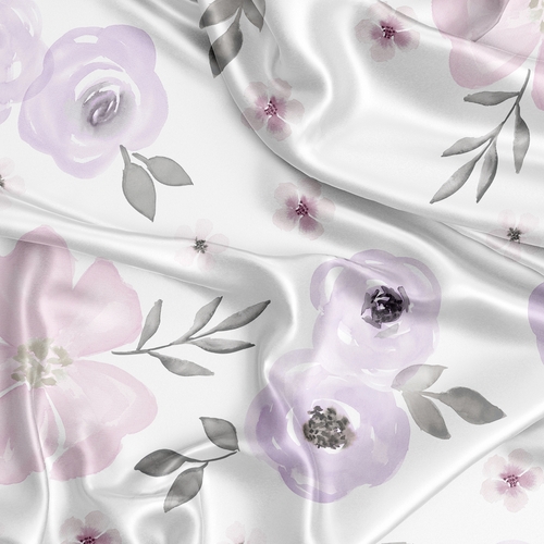 Watercolor Floral Lavender and Grey Collection Decorative Satin Pillowcases - 2 Pack Set - alt image 4
