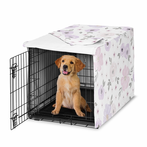 Watercolor Floral Lavender and Grey Collection Dog Crate Kennel Cover 36in.
