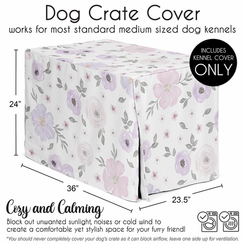 Watercolor Floral Lavender and Grey Collection Dog Crate Kennel Cover 36in. - alt image 4