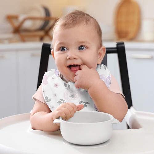 Watercolor Floral Lavender and Grey Collection Fabric Bandana Baby Bibs - 3 Pack Set - alt image 5