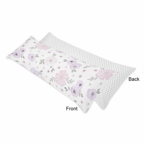 Watercolor Floral Lavender and Grey Collection Full Length Body Pillow Cover