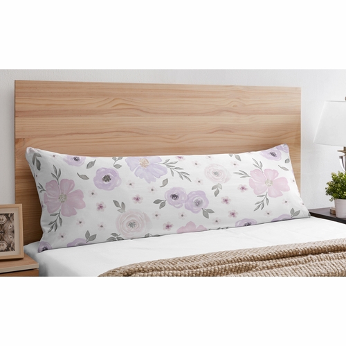 Watercolor Floral Lavender and Grey Collection Full Length Body Pillow Cover - alt image 1