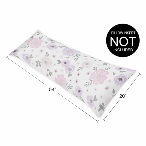 Watercolor Floral Lavender and Grey Collection Full Length Body Pillow Cover - alt image 3