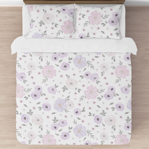 Watercolor Floral Lavender and Grey Collection Full/Queen Bedding - alt image 2