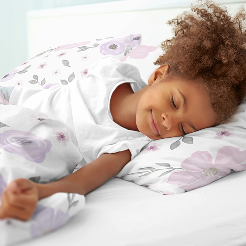 Watercolor Floral Lavender and Grey Collection Full/Queen Bedding - alt image 3