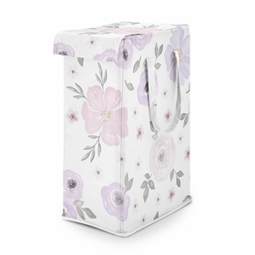 Watercolor Floral Lavender And Grey Collection Laundry Hamper with Handles