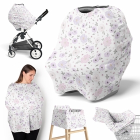 Watercolor Floral Lavender and Grey Collection Multi Use Baby Car Seat and Nursing Cover