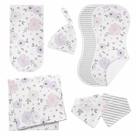 Watercolor Floral Lavender and Grey Collection Newborn Baby Layette Set