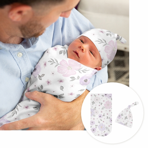 Watercolor Floral Lavender and Grey Collection Newborn Baby Layette Set - alt image 1