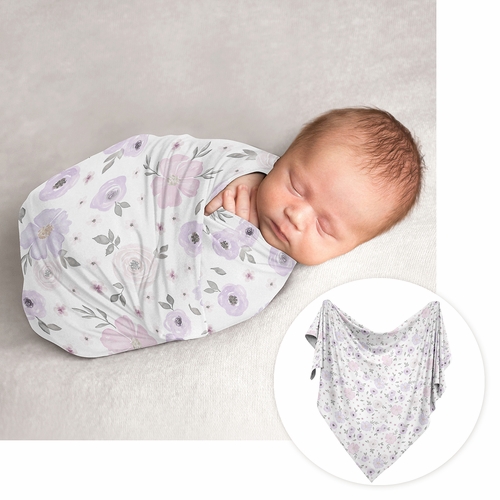 Watercolor Floral Lavender and Grey Collection Newborn Baby Layette Set - alt image 2