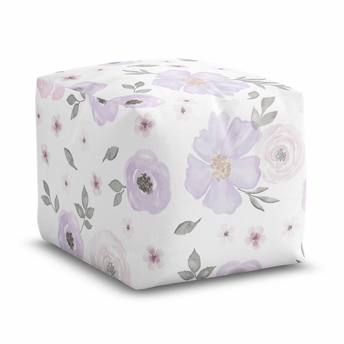 Watercolor Floral Lavender and Grey Collection Ottoman Pouf Cover