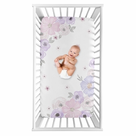 Watercolor Floral Lavender and Grey Collection Photo Op Crib Sheet